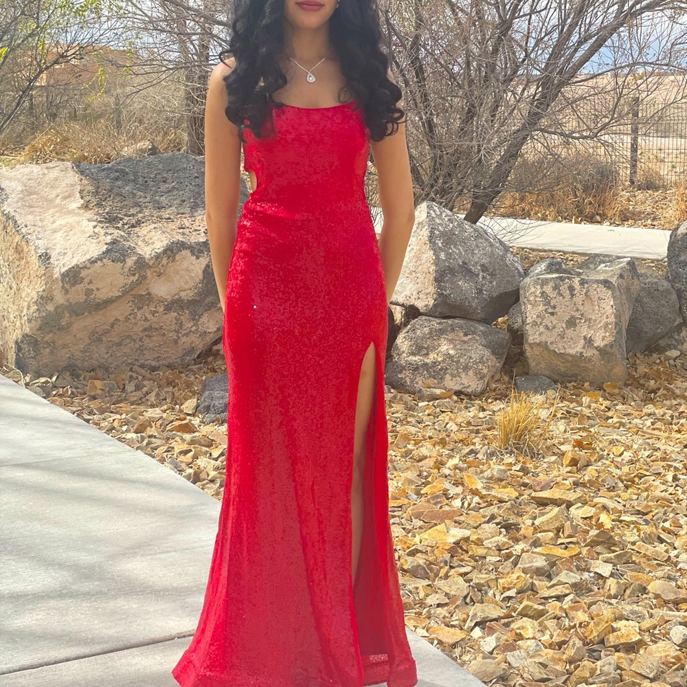 Red sequin prom dress